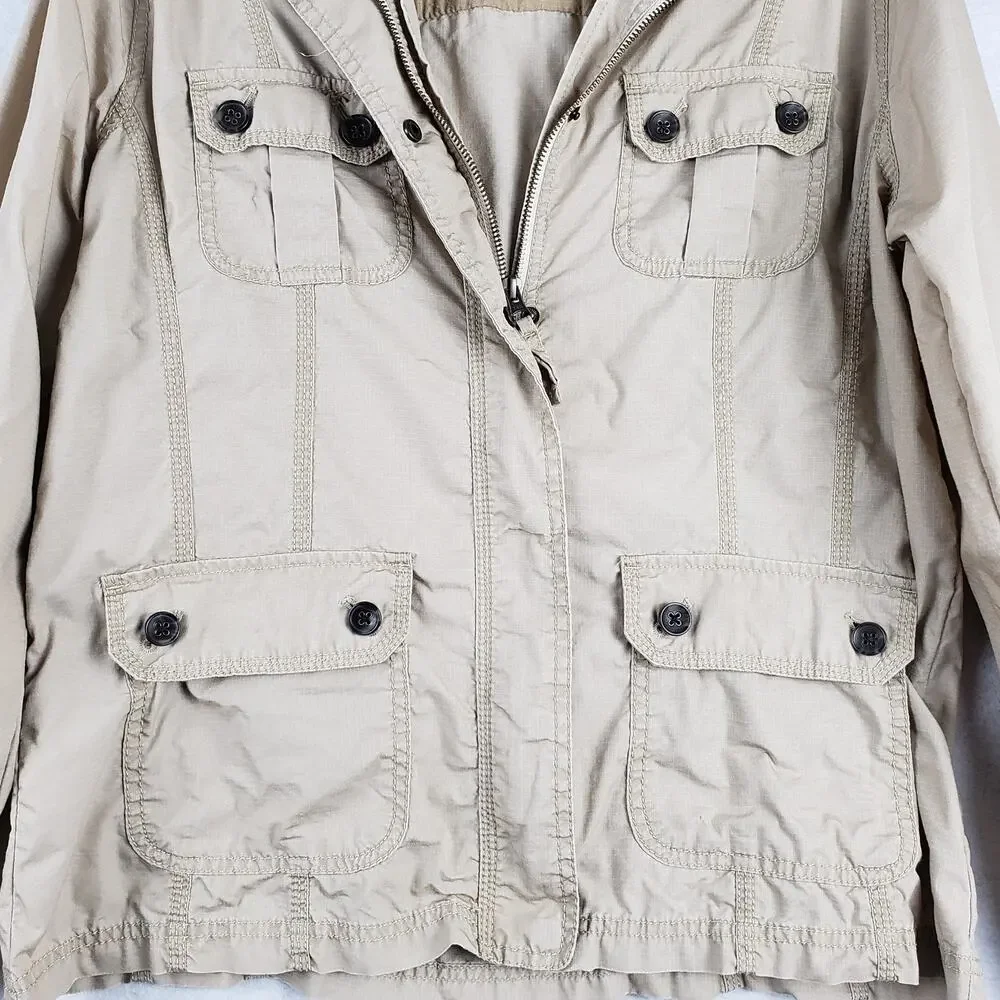Eddie Bauer Men's L‎ Utility Jacket Beige Tan Utilitarian Gorpcore Lightweight